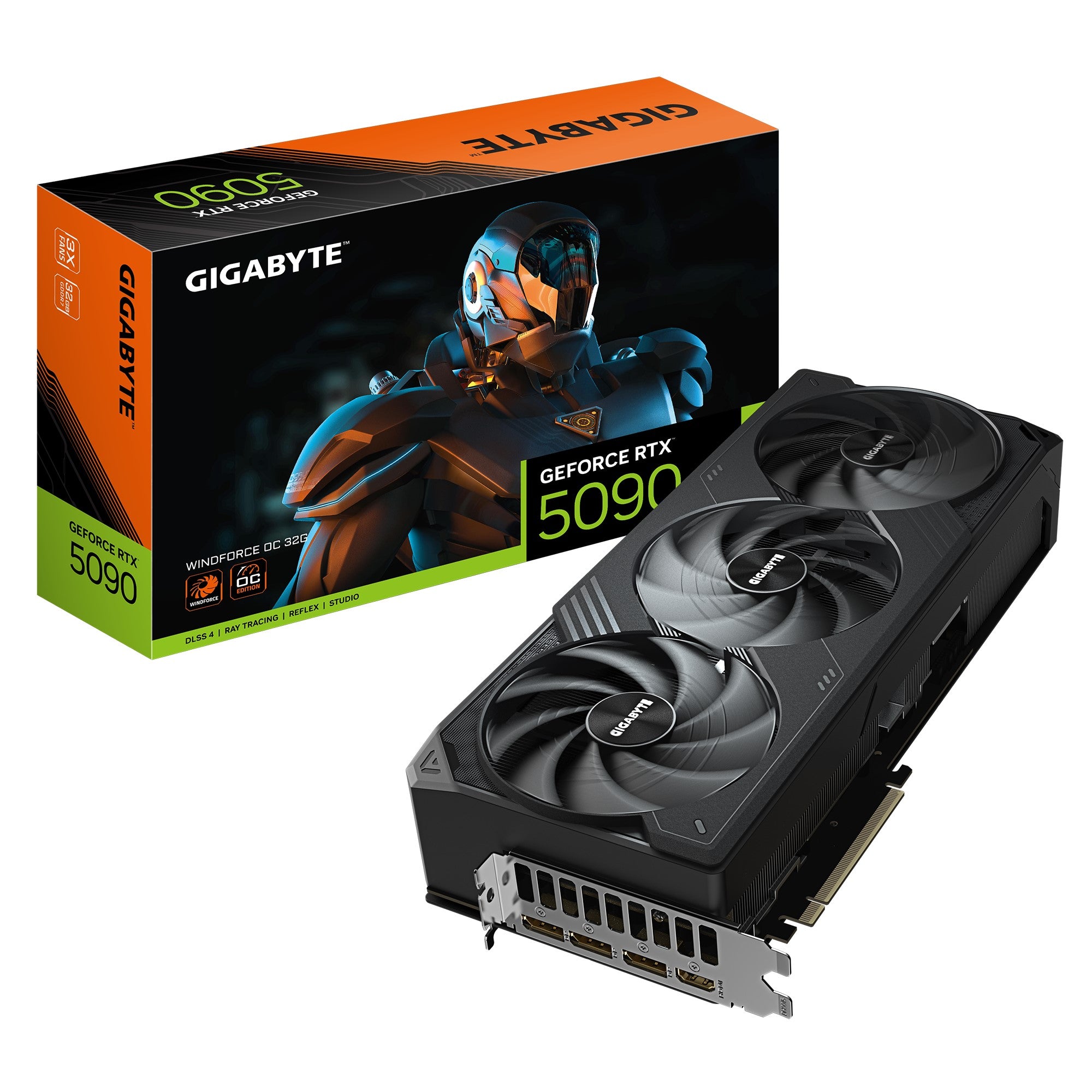 Gigabyte GeForce RTX 5090 WINDFORCE OC 32G, 2467 MHz, CUDA 21760, 28 Gbps, GDDR7, 512 bit, PCI-E 5.0, PSU 1000W, DisplayPort 2.1b *3 HDMI 2.1b *1 Gigabyte GeForce RTX 5090 WINDFORCE OC 32G, 2467 MHz, CUDA 21760, 28 Gbps, GDDR7, 512 bit, PCI-E 5.0, PSU 1000W, DisplayPort 2.1b *3 HDMI 2.1b *1